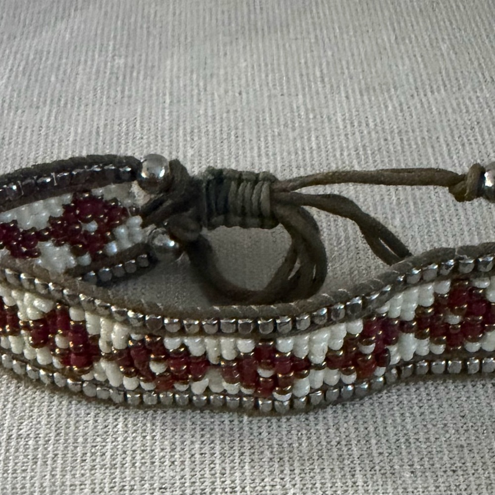 Beaded Red & White Women's Bracelet - Picture 2 of 4